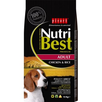 Picart Nutribest Premium Adult 15kg Dry Food for Medium Breed Adult Dogs with Chicken and Rice
